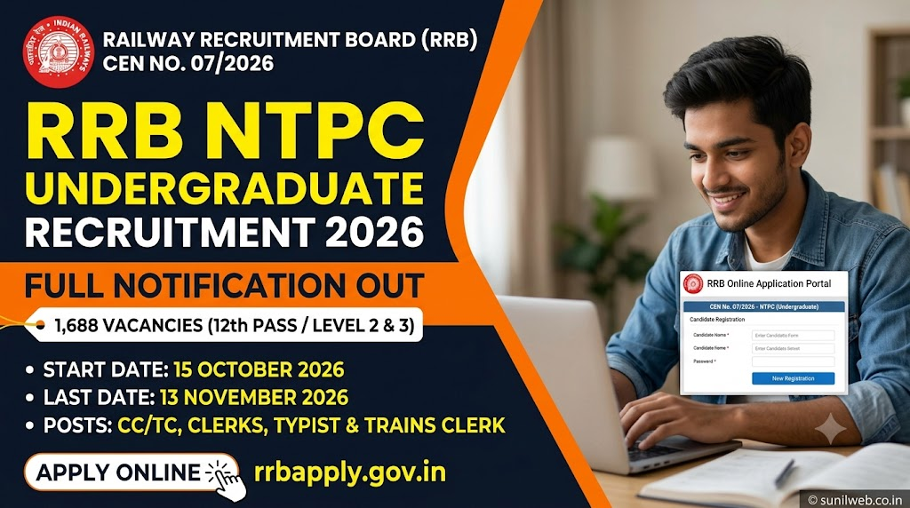 RRB NTPC Undergraduate Recruitment 2026: Full Notification Out for 1,688 Vacancies, Apply Online from 15 October