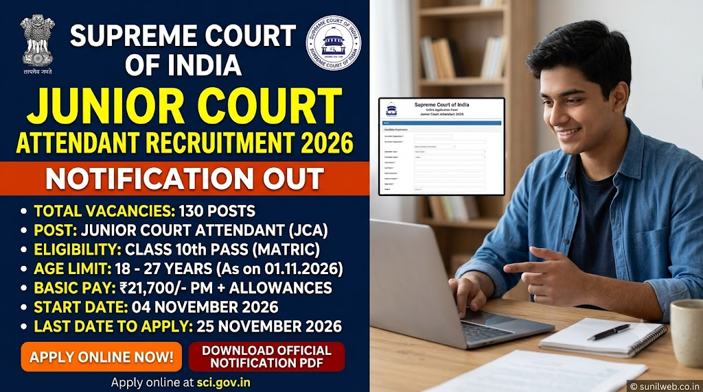 Supreme Court of India Junior Court Attendant Recruitment 2026: Notification Out for 130 Posts, Apply Online